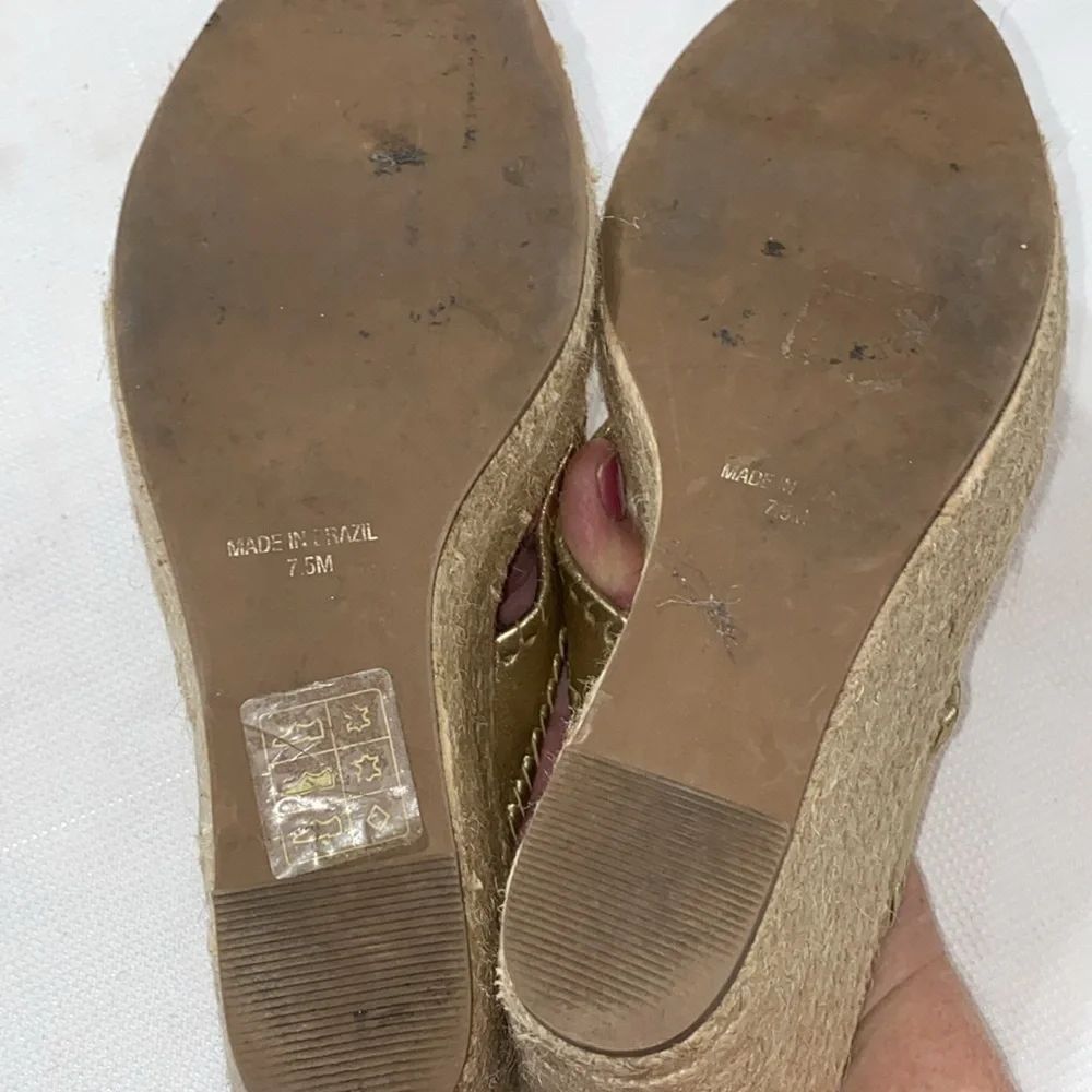 Jack Rogers Gold 4” ESPADRILLE Wedge Sandals with Metallic Sheen Wo size 7.5 EUC